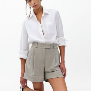 Neila Italian Stretch Wool Shorts - Light Taupe