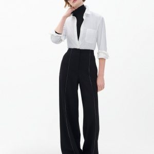 Irina Contrast-Stitch Pants - Black