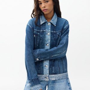 Miramar Oversized Combo Trucker Jacket - Double Indigo