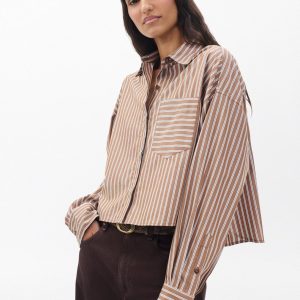 Marin Cropped Striped Shirt - Tobacco Stripe
