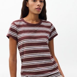 The Slub Striped Tee - Brown Blue Multi