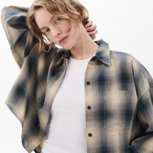 Marin Cropped Plaid Shirt - Navy Plaid