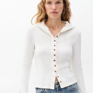 The Knit Ribbed Buttoned Cardigan - Ivory