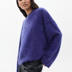 Jada Brushed Cashmere V-Neck Sweater - Dark Blue