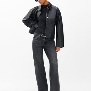 Saige Relaxed Straight Jeans - Charcoal