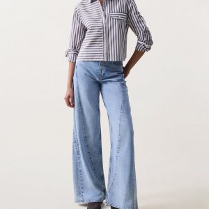 Serena Spliced Wide-Leg Jeans - Oconee