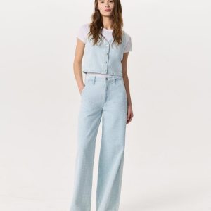 Tailored Sofie Textured Wide-Leg Jeans - Sky Blue Tweed