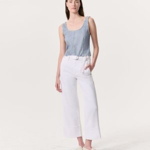 Andi Belted Ankle-Length Wide-Leg Jeans - Optic White