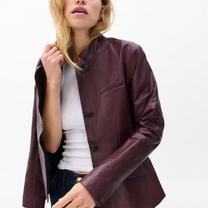 Slade Leather Blazer - Burgundy