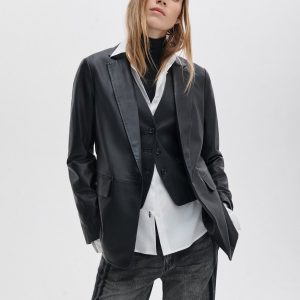 Jennifer Leather Two-in-One Blazer - Black