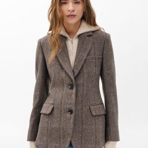 Frank Mixed-Media Plaid Blazer - Brown Multi