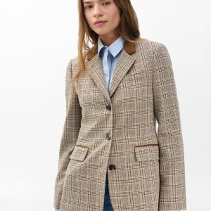 Evia Plaid Blazer - Tan Multi