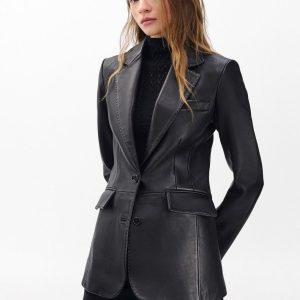 Ash Lamb Leather Blazer - Black