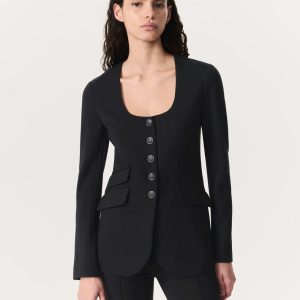 Roslyn Scoop-Neck Blazer - Black