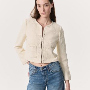 Cheyenne Whipstitch-Trimmed Tweed Lady Jacket - White