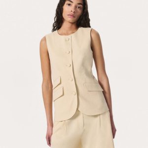 Slade Linen-Blend Vest - Light Tan