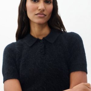 Jada Brushed Cashmere Polo - Black