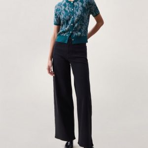 Michal Jacquard Short-Sleeve Cardigan - Teal Petal Multi