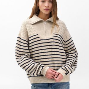 Natalia Cashmere Half-Zip Sweater - Oatmeal Multi