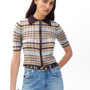 Leva Plaid Zip Polo Sweater - Ivory Multi
