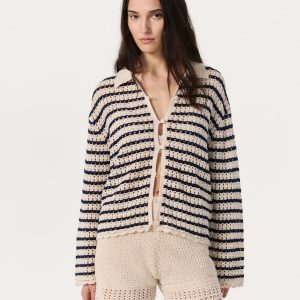 Khloe Striped Open-Knit Cardigan - Ivory