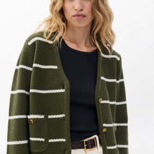 Peggy Striped Wool V-Neck Cardigan - Army Multi