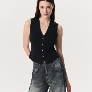 Ella Merino Wool-Blend Sweater Vest - Black