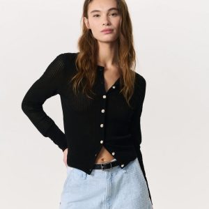 Molly Open-Knit Cardigan - Black