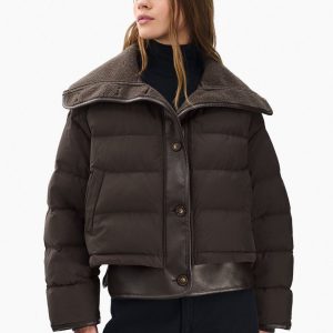 Gloria Mixed-Media Puffer Jacket - Brown