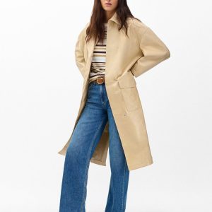 Rue Lamb Leather Trench Coat - Tan