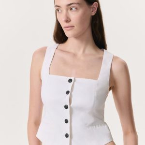 Mariana Linen-Blend Vest - White