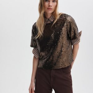 Lucy Sequined Tee - Coffee