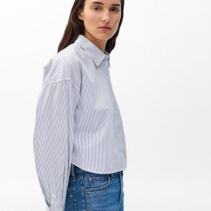 Marin Cropped Striped Shirt - White Stripe