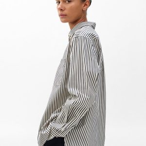 Connie Striped Poplin Shirt - Blue Stripe