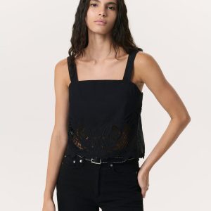 Clem Lace-Trim Poplin Tank Top - Black