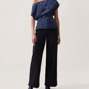 Evelyn Satin Top - Navy Leopard