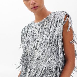 Billie Sequined Tassel Top - Gunmetal