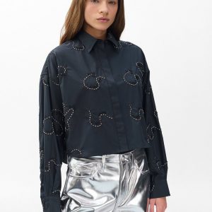 Beatrice Embroidered Poplin Shirt - Black Embroidery