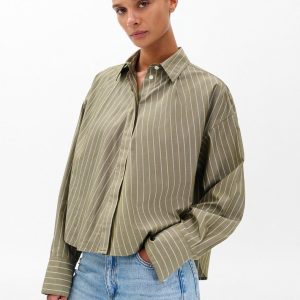 Martha Striped Poplin Shirt - Green Stripe