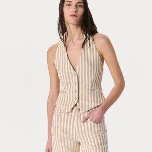 Ethel Striped Denim Vest - Tan Stripe