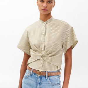 Gretchen Striped Poplin Shirt - Beige Stripe