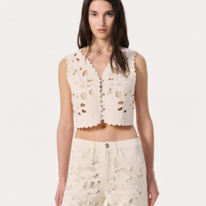 Coralie Cutout Denim Vest - Ecru
