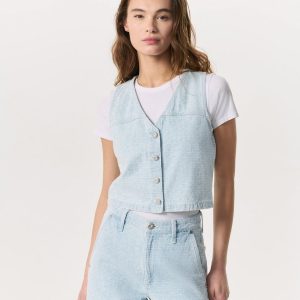 Juliana Textured Denim Vest - Sky Blue Tweed