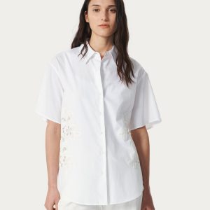 Amy Lace Poplin Shirt - White Lace