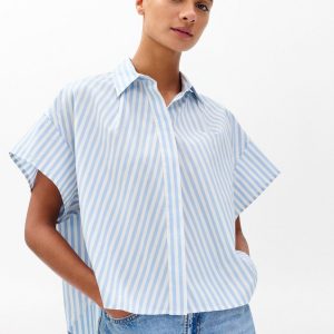 Martha Striped Short-Sleeve Shirt - Light Blue Stripe