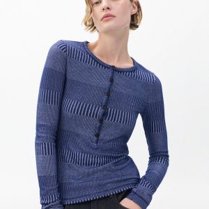 The Knit Striped Ribbed Henley - Sky Blue Multi