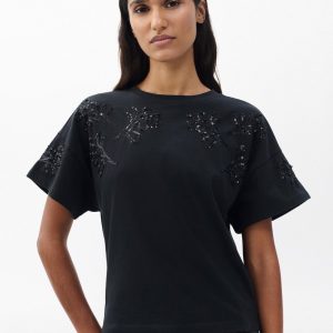 Kelly Boxy Beaded Floral Tee - Black