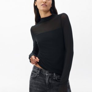 Luca Mixed-Media Mockneck - Black