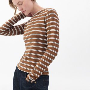 Luca Striped Ribbed Long-Sleeve Tee - Toffee Multi