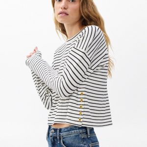 The Knit Striped Long-Sleeve Tee - Beige Multi